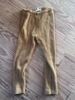 Wool Ribbed Knit Kids Leggings in Mustard
